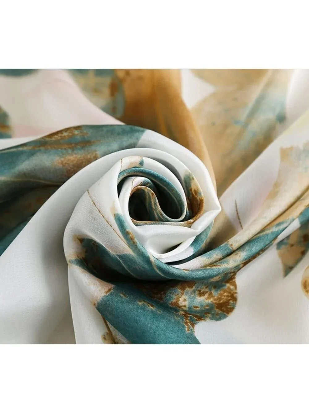 Women's White Lightweight Silk Like Scarves Flower Print Head Cotton Wrap Scarf